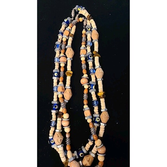 3 Vintage WOMEN'S Southwest Tribal Silvertone/cork/ wood/ Bolts 16 in Necklaces - Picture 1 of 13